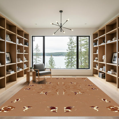 Earthy Brown Medallion Animal Border Rug