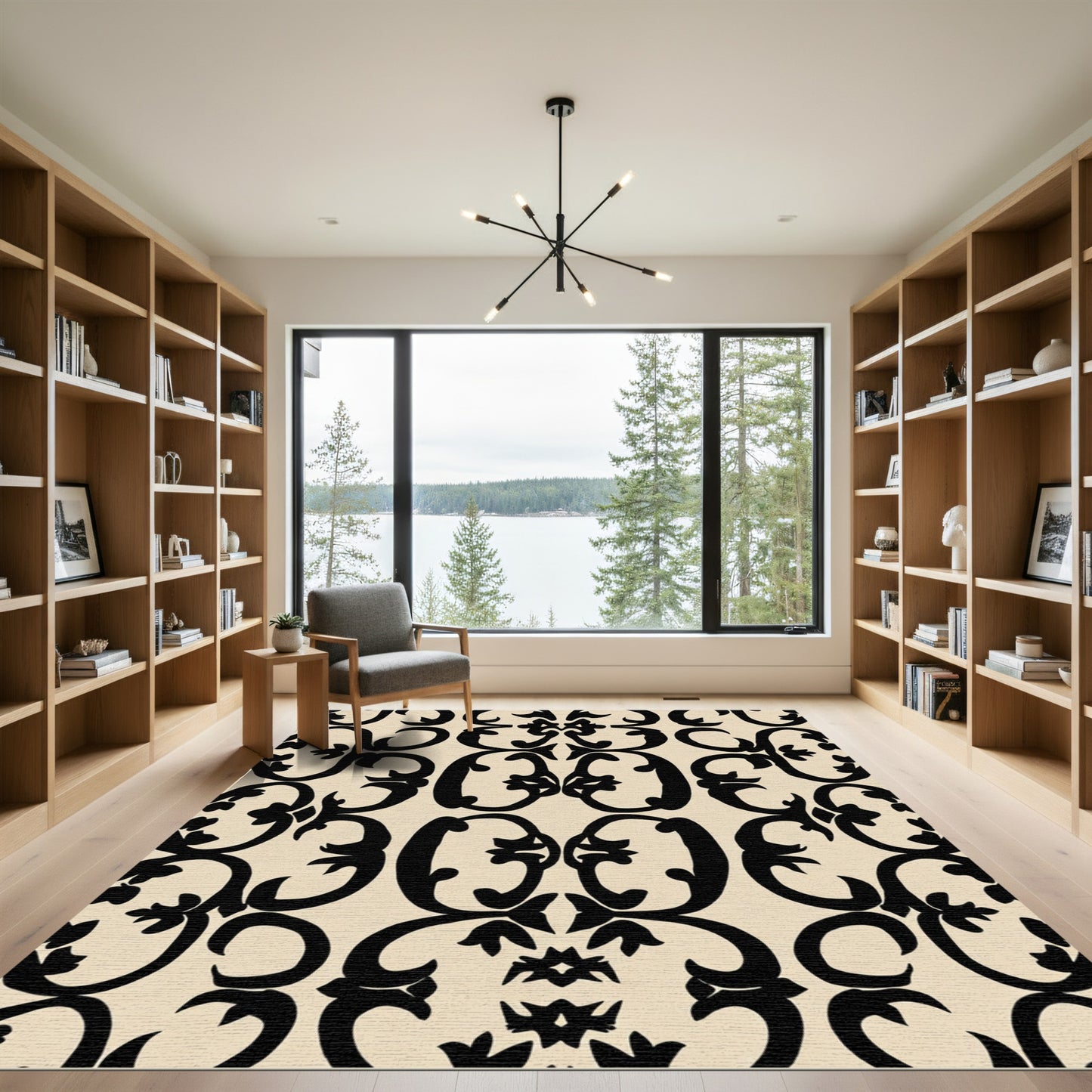 Black Cream Classic Scroll Medallion Rug