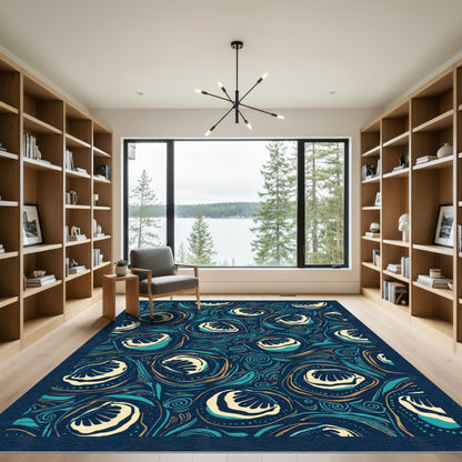 Deep Teal Cream Swirl Organic Rug