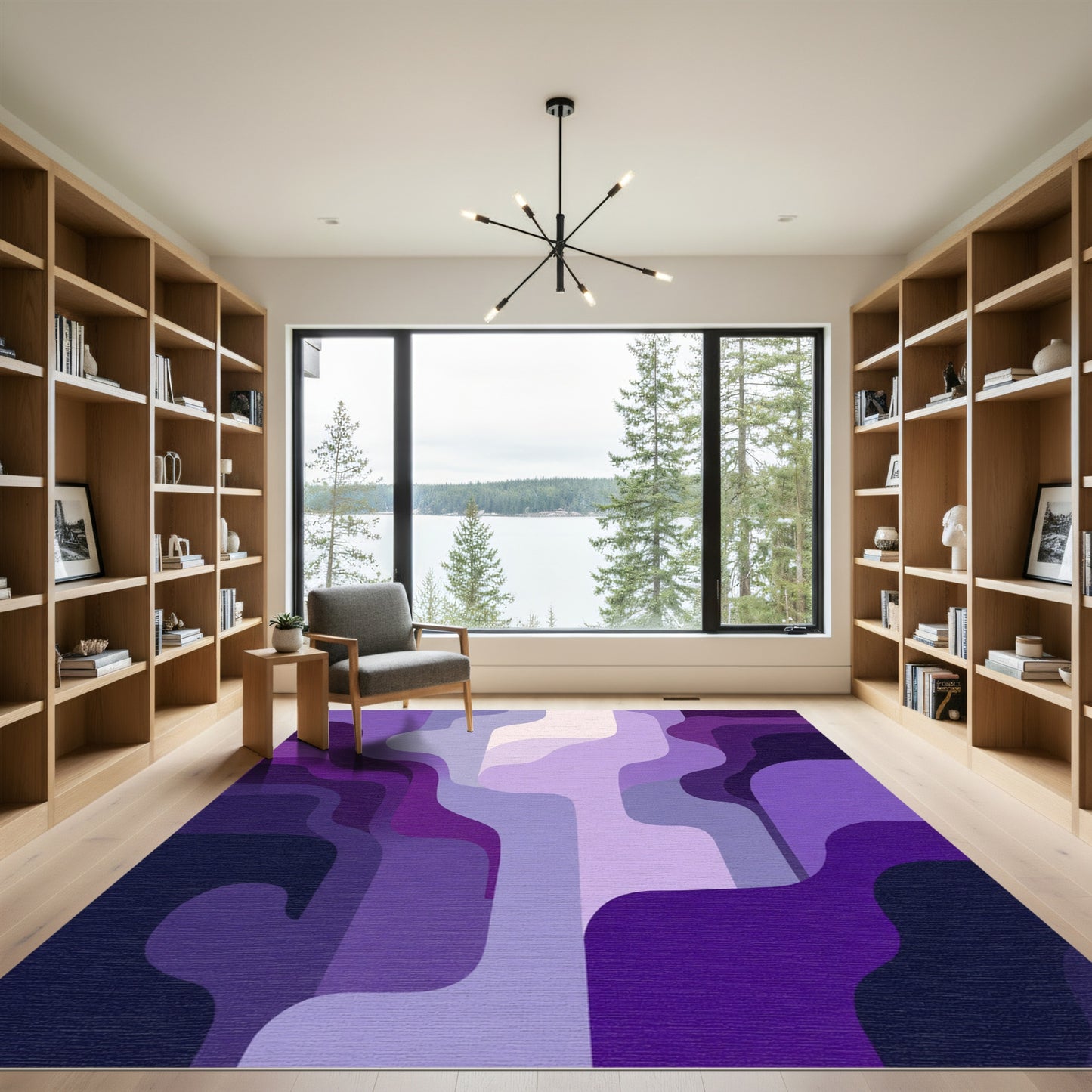 Violet Abstract Layered Waves Rug