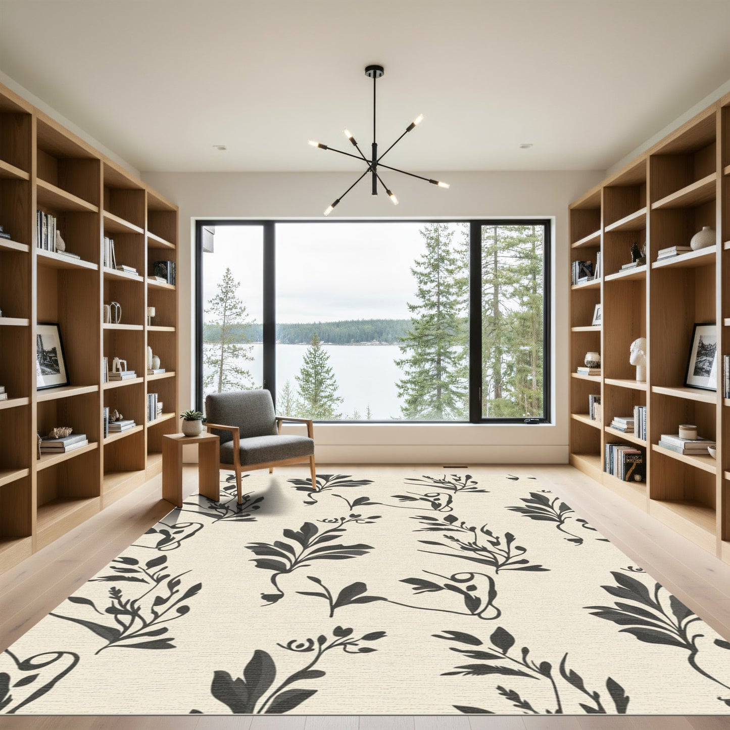 Cream Dark Botanical Vine Sprig Rug