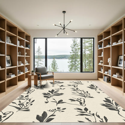 Cream Dark Botanical Vine Sprig Rug