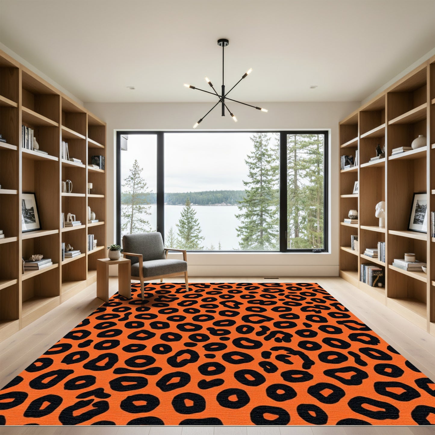Bold Black Leopard Spots Orange Rug