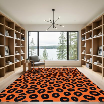 Bold Black Leopard Spots Orange Rug