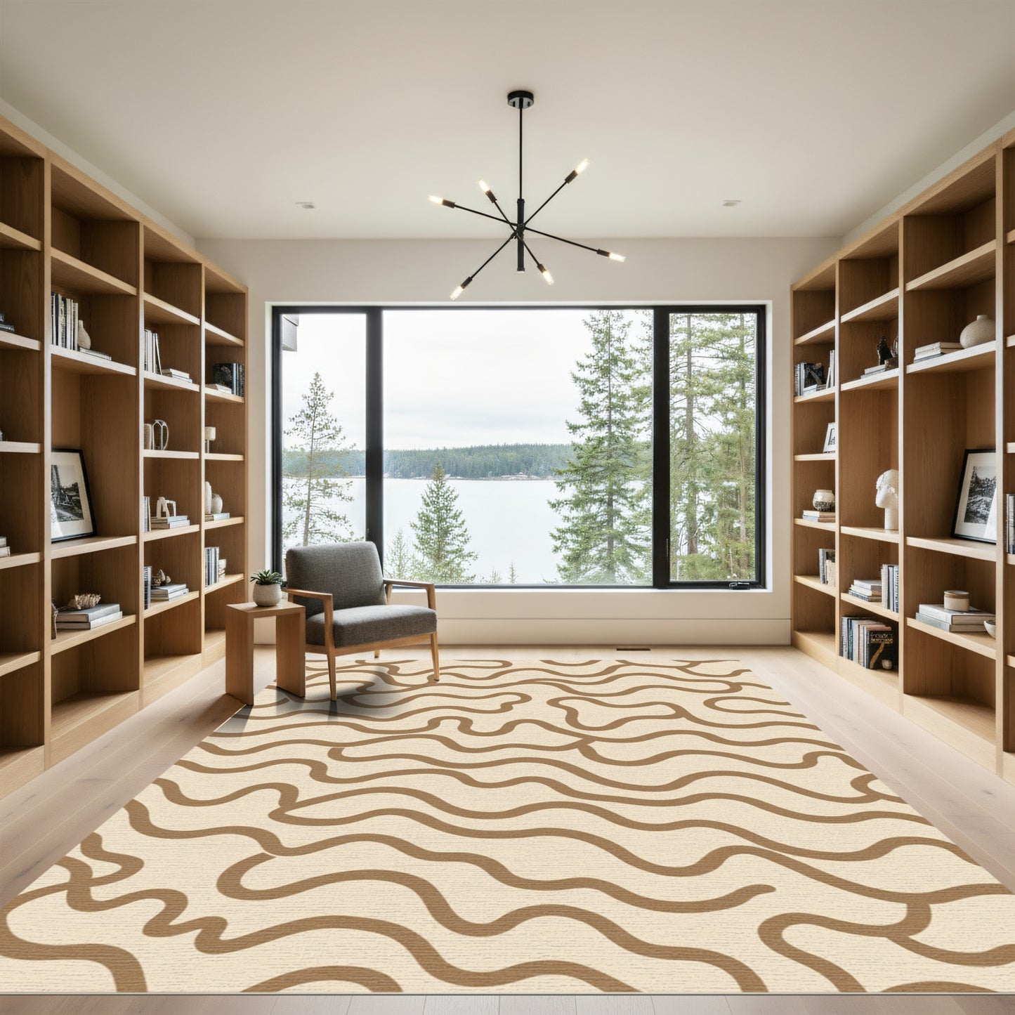 Beige Wavy Abstract Line Rug