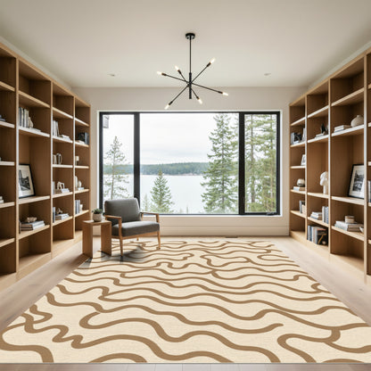 Beige Wavy Abstract Line Rug