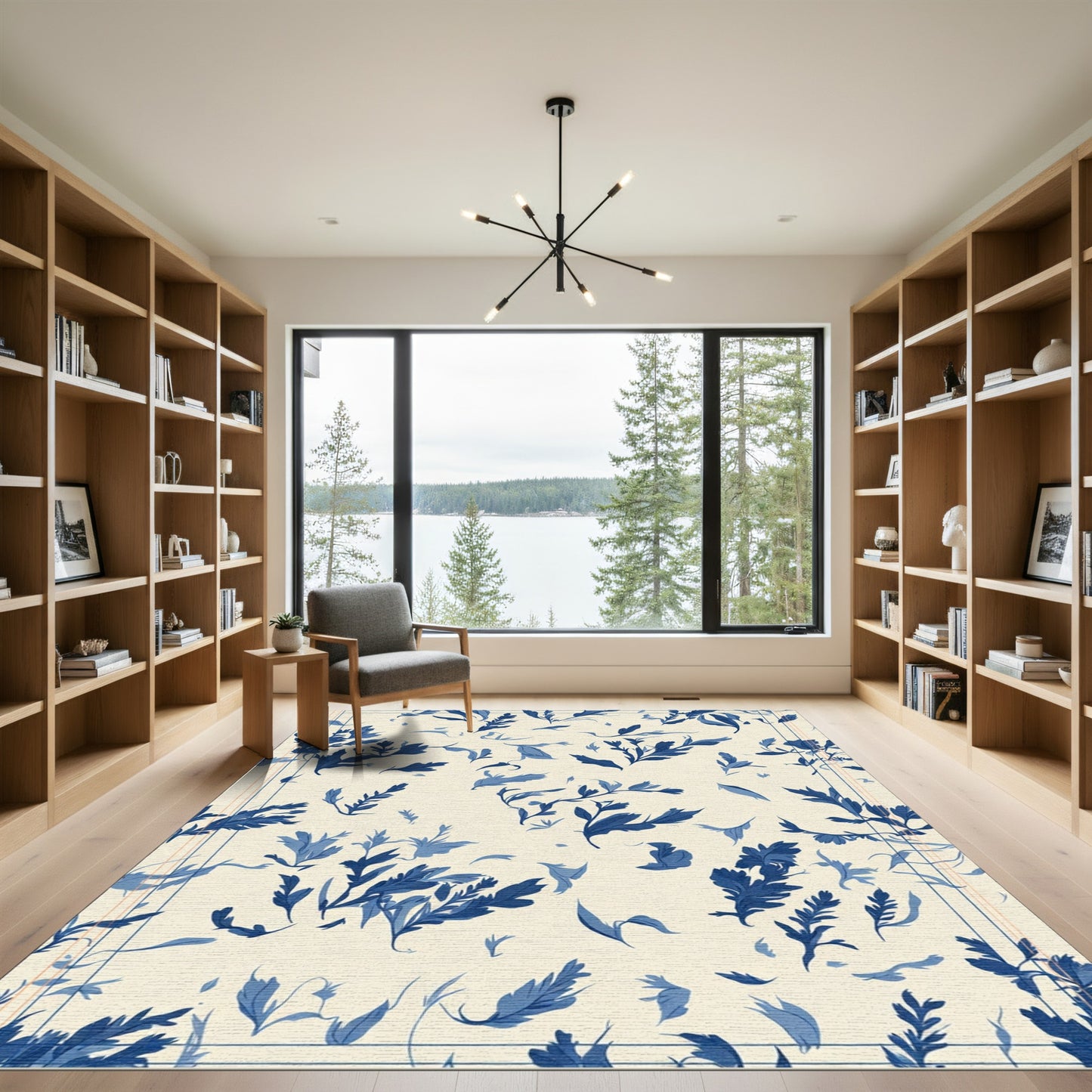 Blue Garden Floral Vines Rug