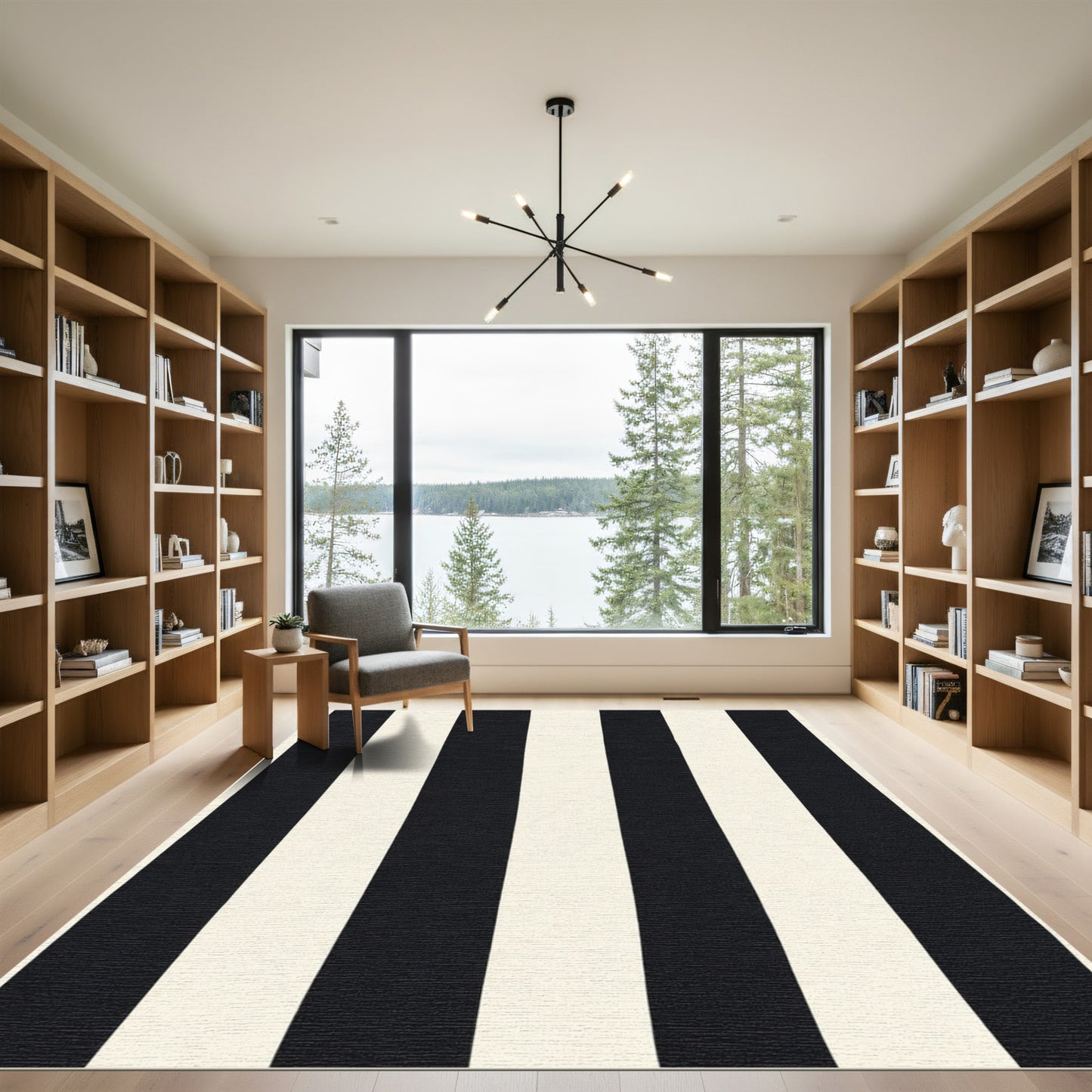 Bold Black Cream Vertical Stripes Rug