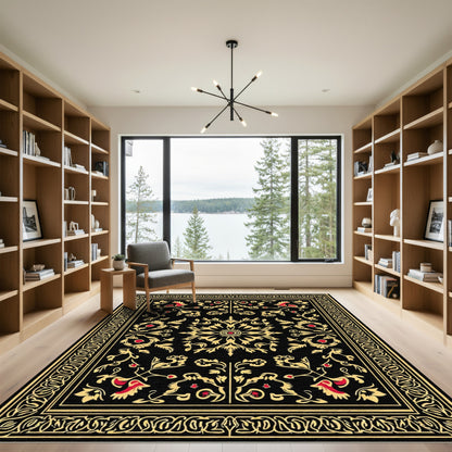 Classical Black Gold Red Floral Medallion Rug