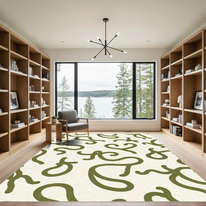 Olive Green Swirl Abstraction Rug
