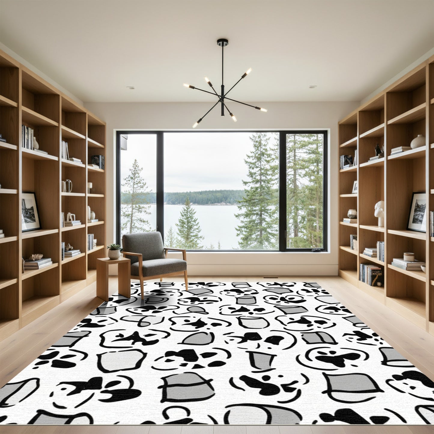 Monochrome Abstract Doodle Shapes Rug