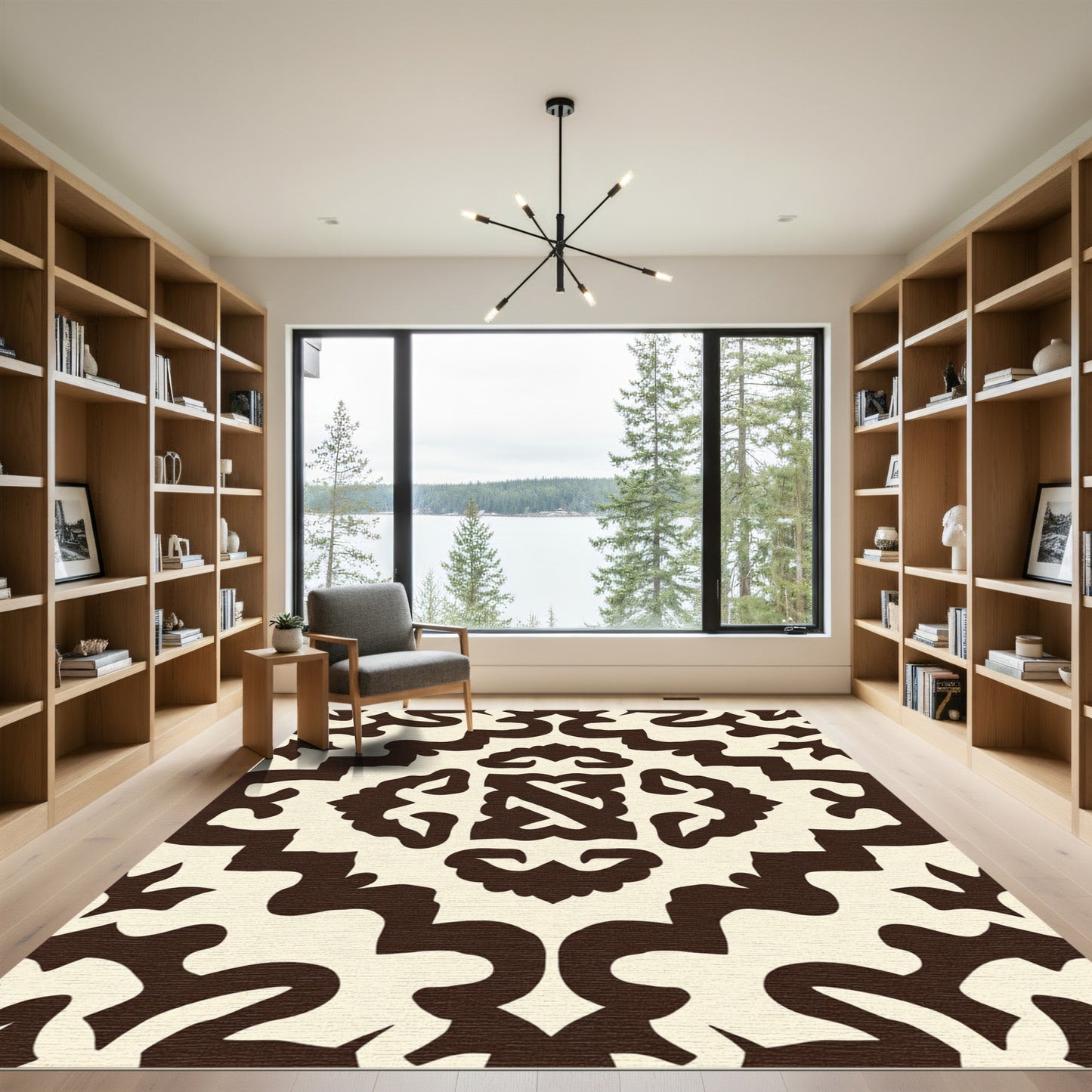 Dark Brown Cream Medieval Floral Rug