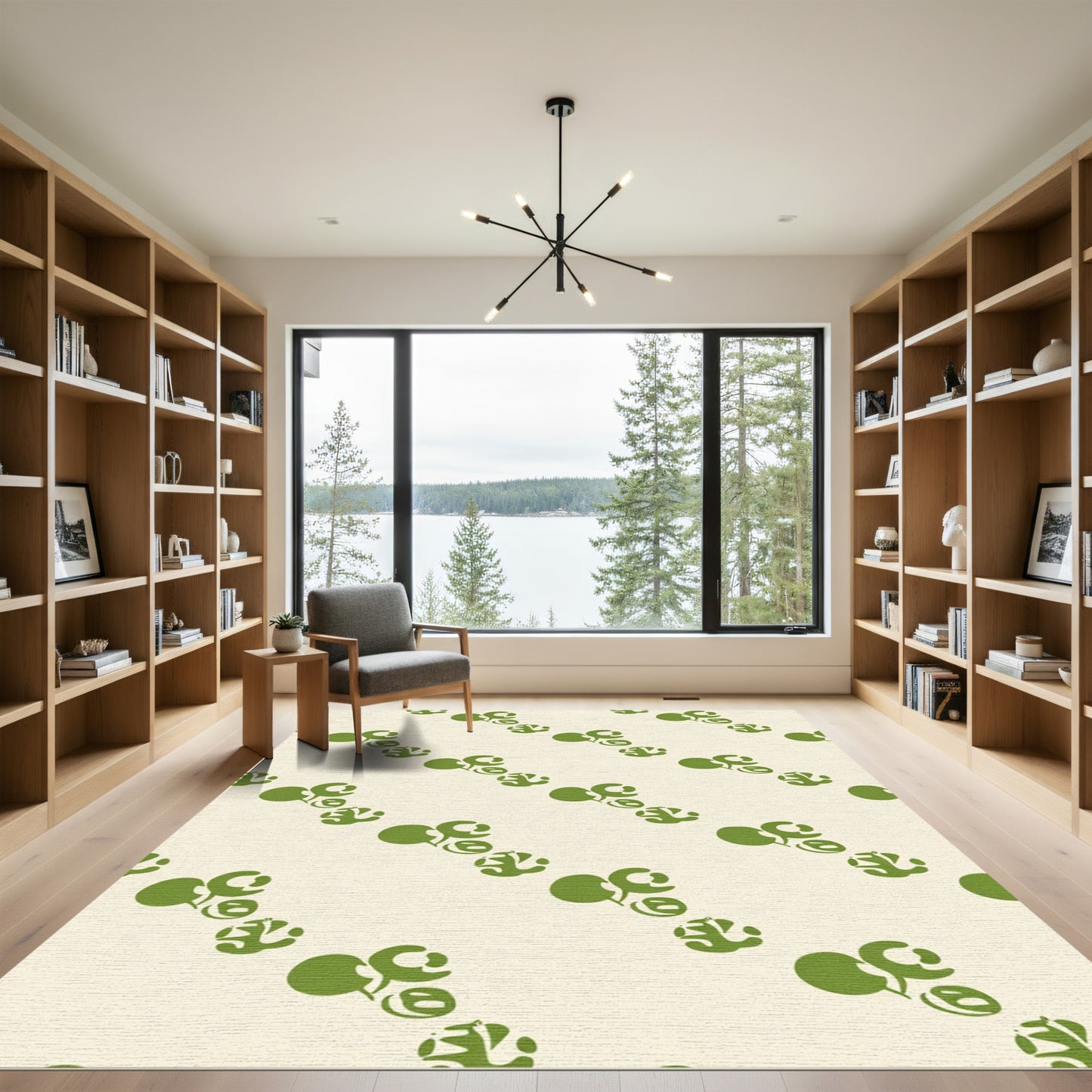 Green Cherry Branch Diagonal repeat Rug