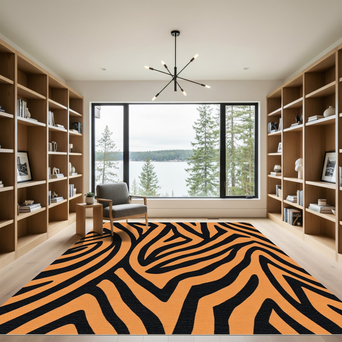 Vibrant orange black zebra stripes Rug