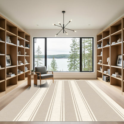 Neutral Beige Vertical Stripe Rug