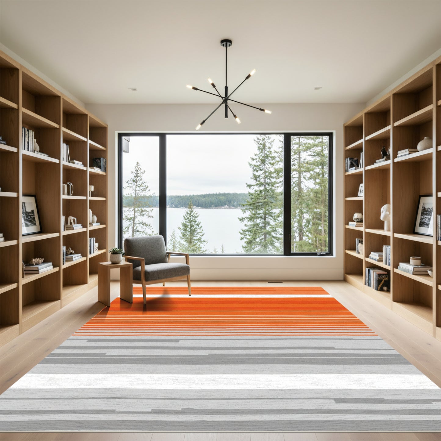 Orange Gray Horizontal Stripe Rug