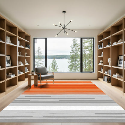 Orange Gray Horizontal Stripe Rug