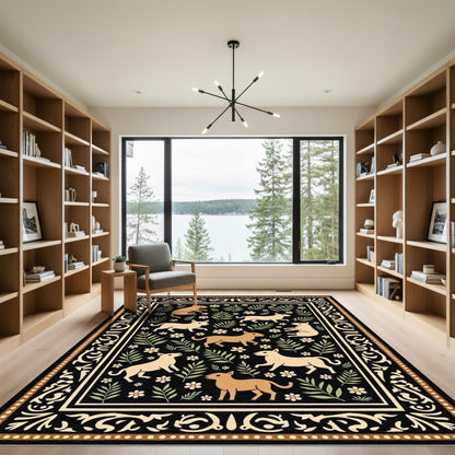 Rustic Dogs and Flowers Black Tapestry Rug