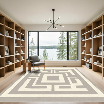 Beige Geometric Maze Square Rug