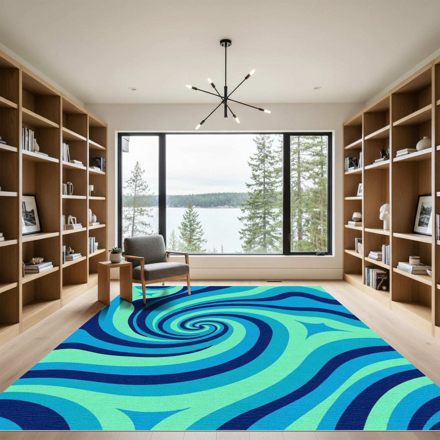 Abstract Aqua Swirl Wave Rug