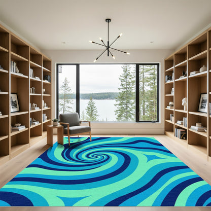 Abstract Aqua Swirl Wave Rug