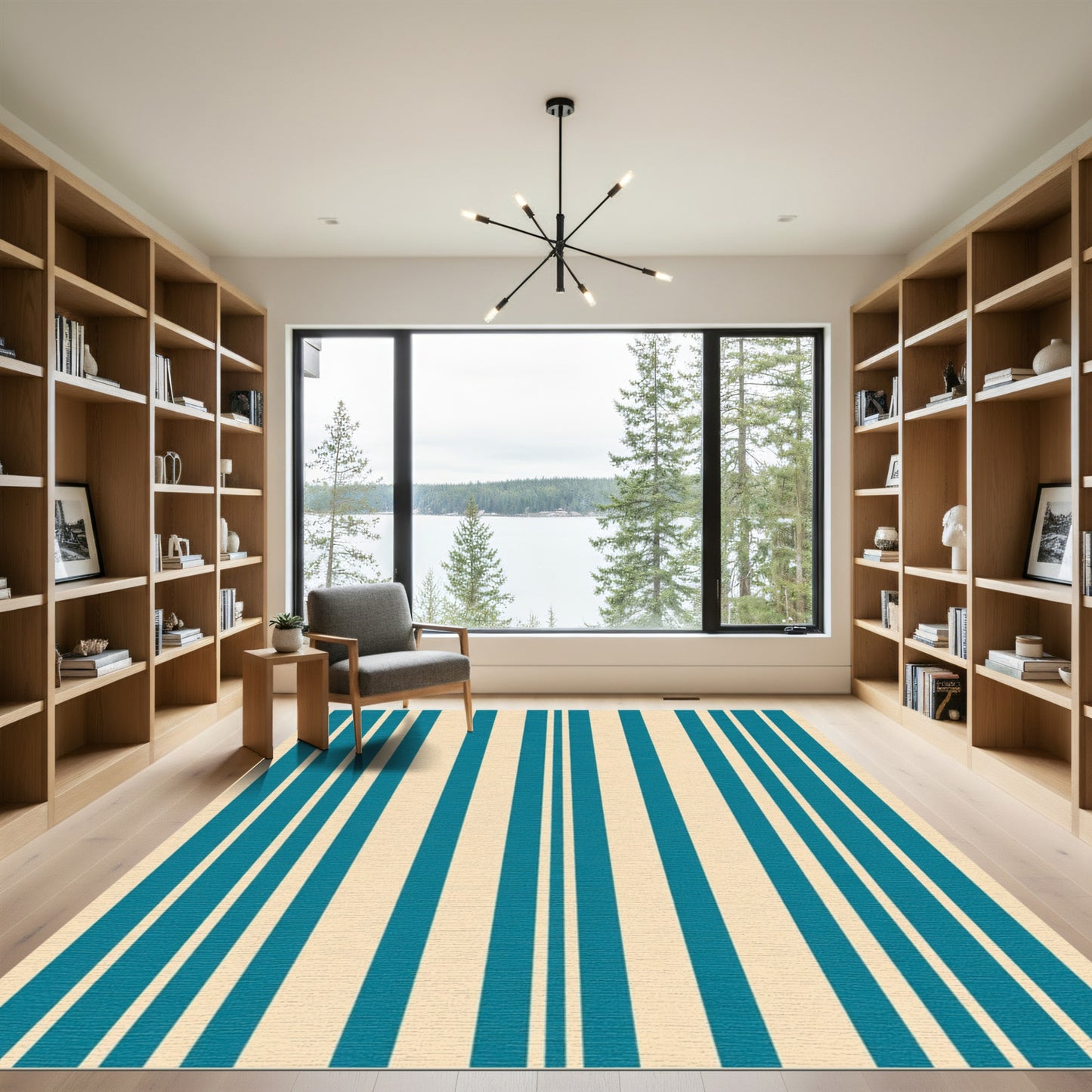 Teal Cream Vertical Stripe Rug