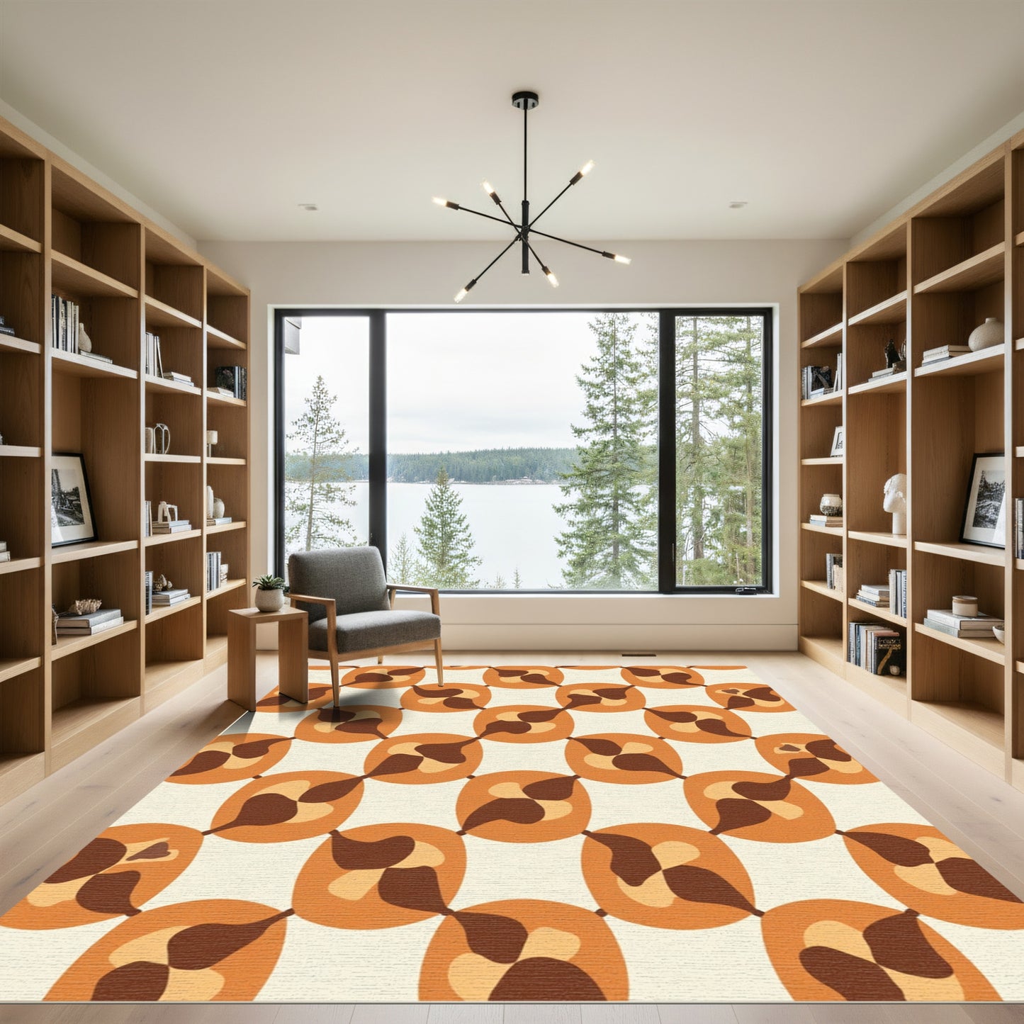 Retro Orange Brown Abstract Oval Rug