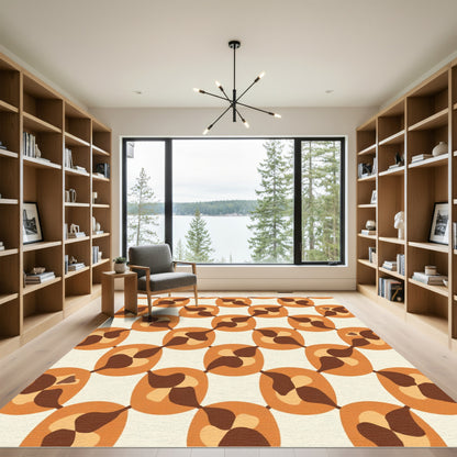 Retro Orange Brown Abstract Oval Rug