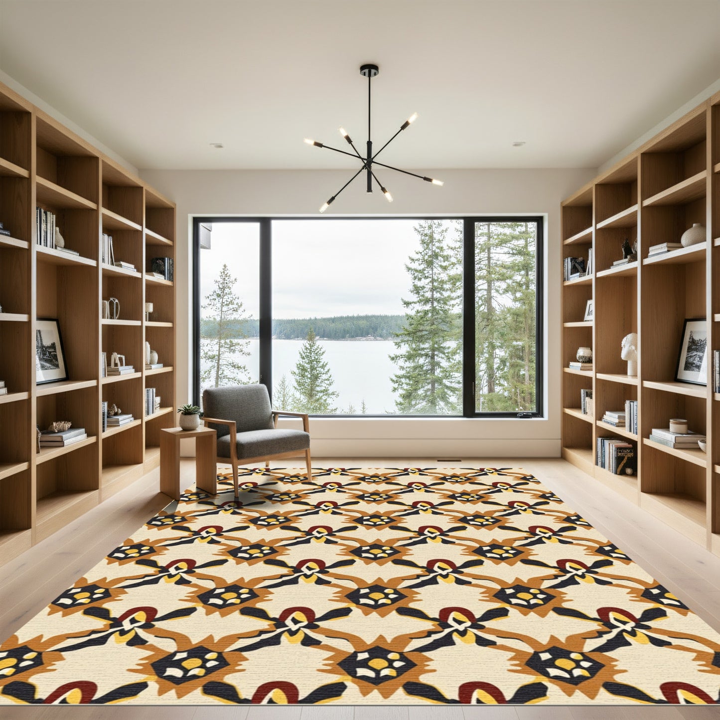 Amber tan geometric medallion Rug