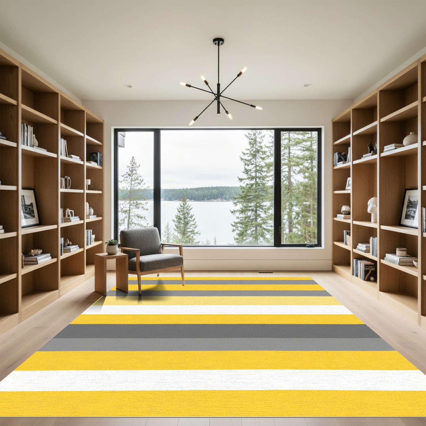 Bold Yellow Gray Stripe Composition Rug