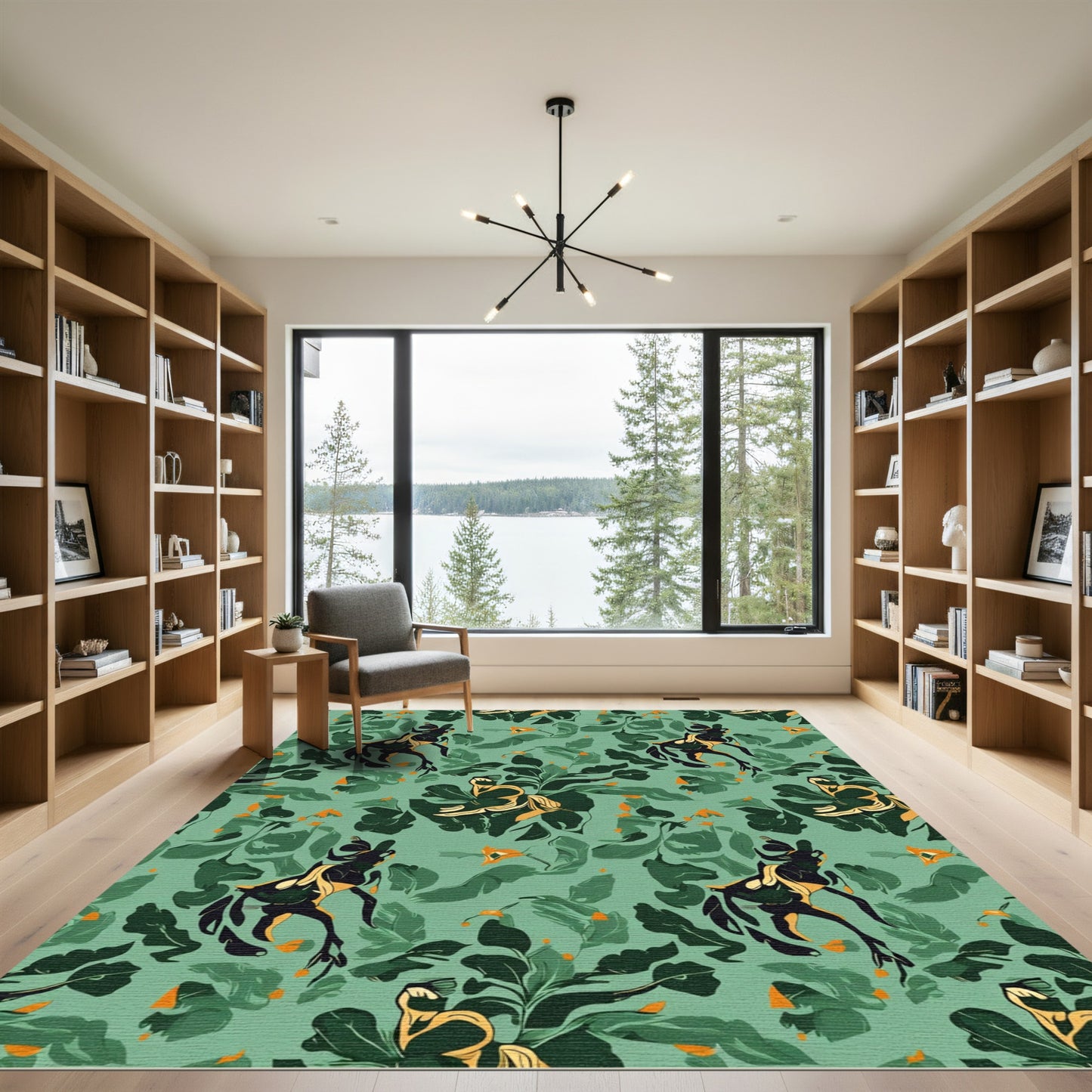 Muted Green Abstract Horse Foliage Rug