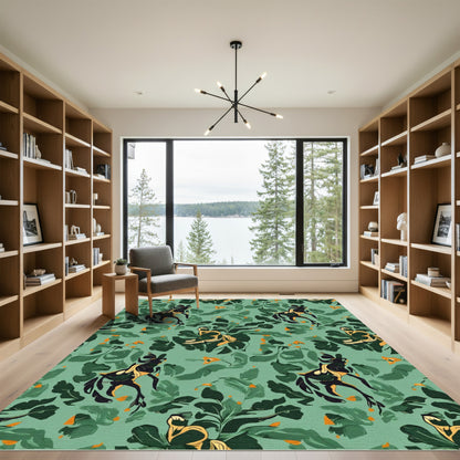 Muted Green Abstract Horse Foliage Rug
