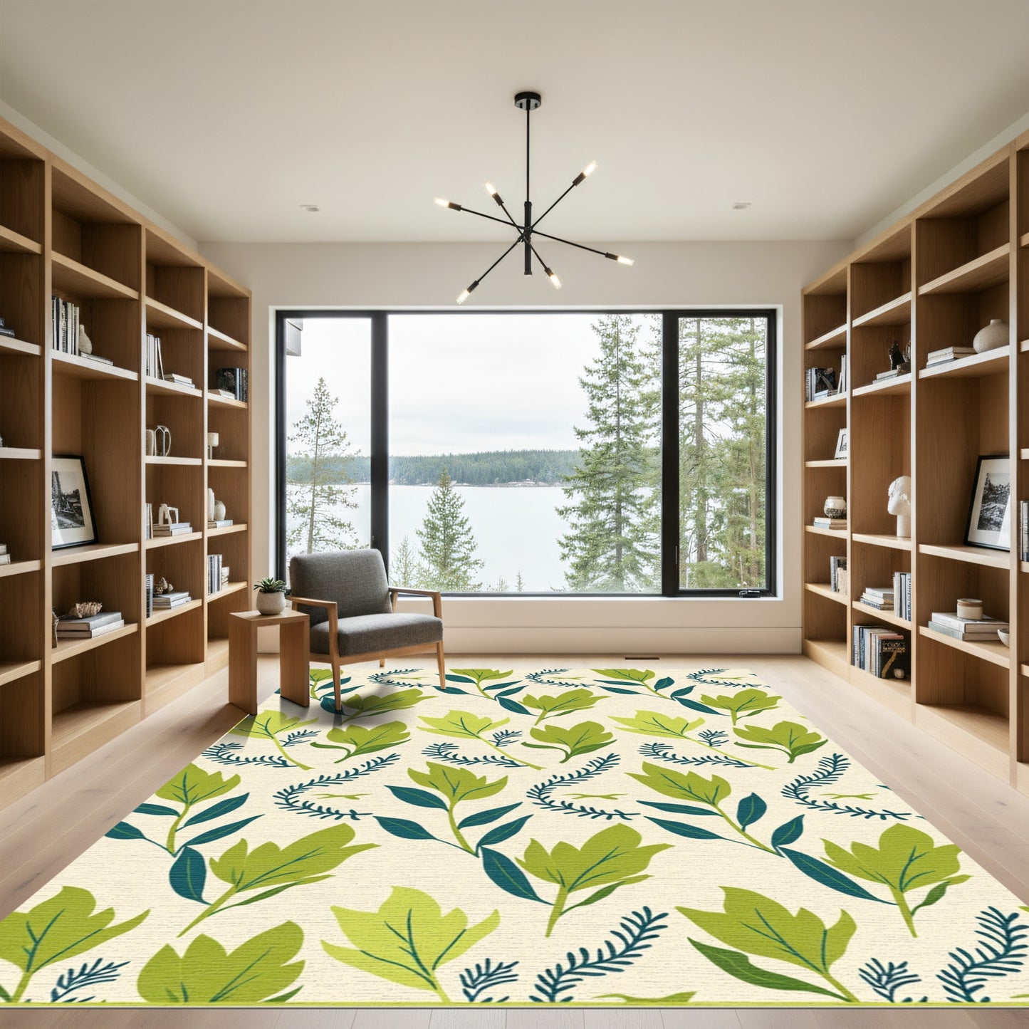 Green Leafy Branch Botanical Accent Rug
