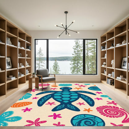 Oceanic Turtle Starfish Seashell Collage Rug