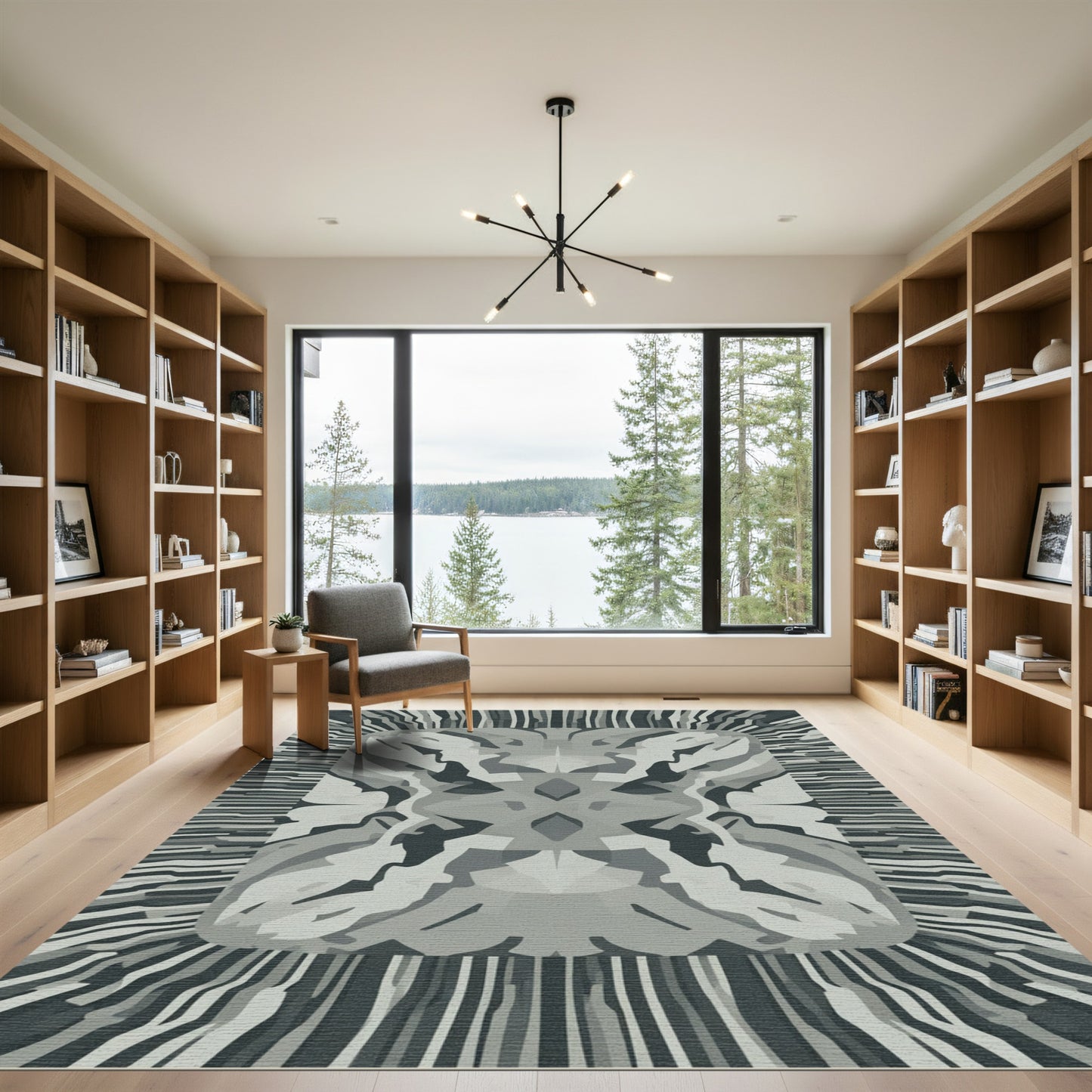 Monochrome Abstract Symmetric Organic Forms Rug