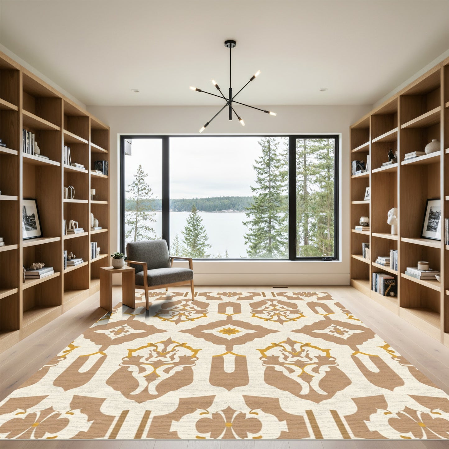 Earthy Tan Floral Medallion Rug