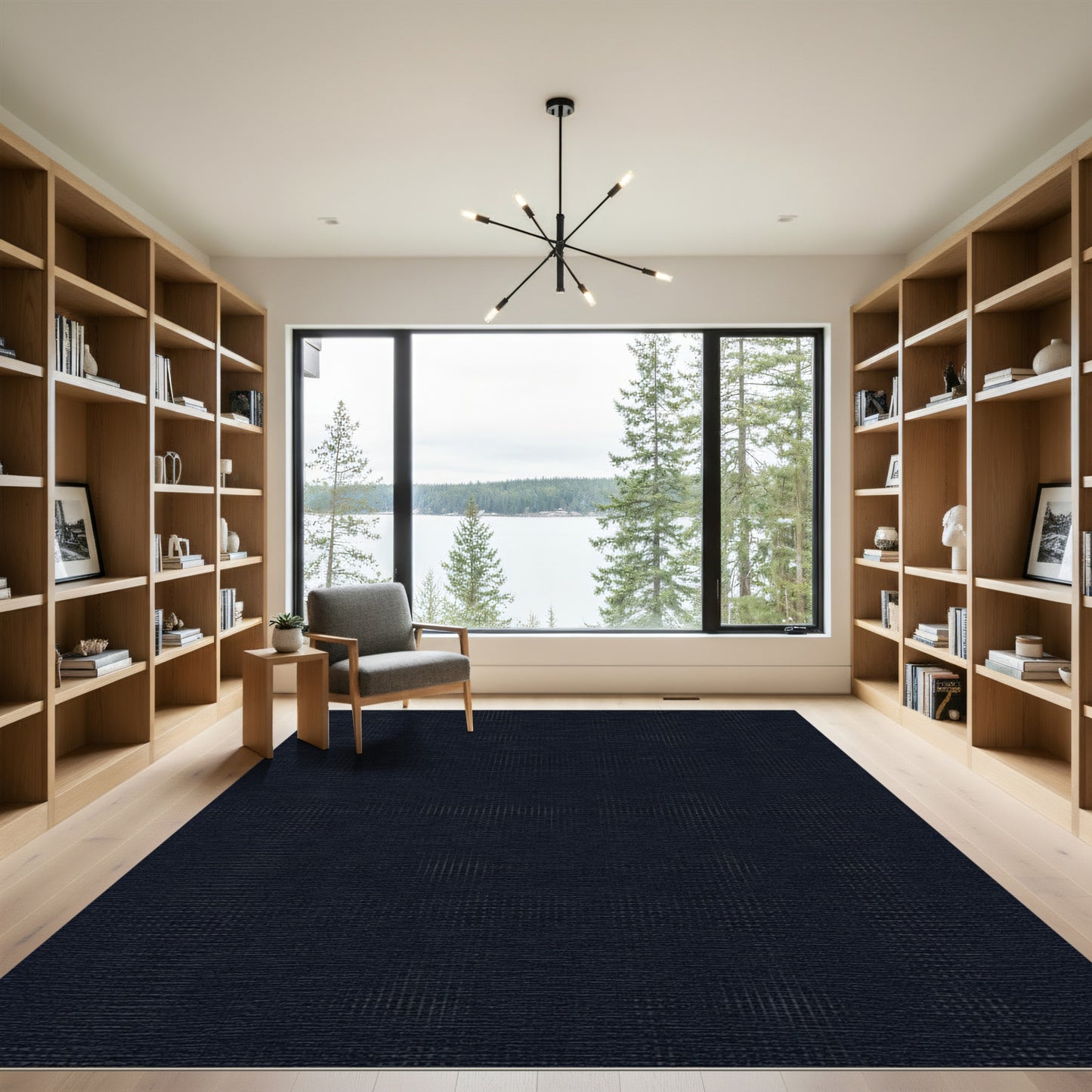 Deep Navy Subtle Grid Rug