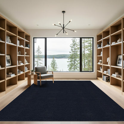 Deep Navy Subtle Grid Rug
