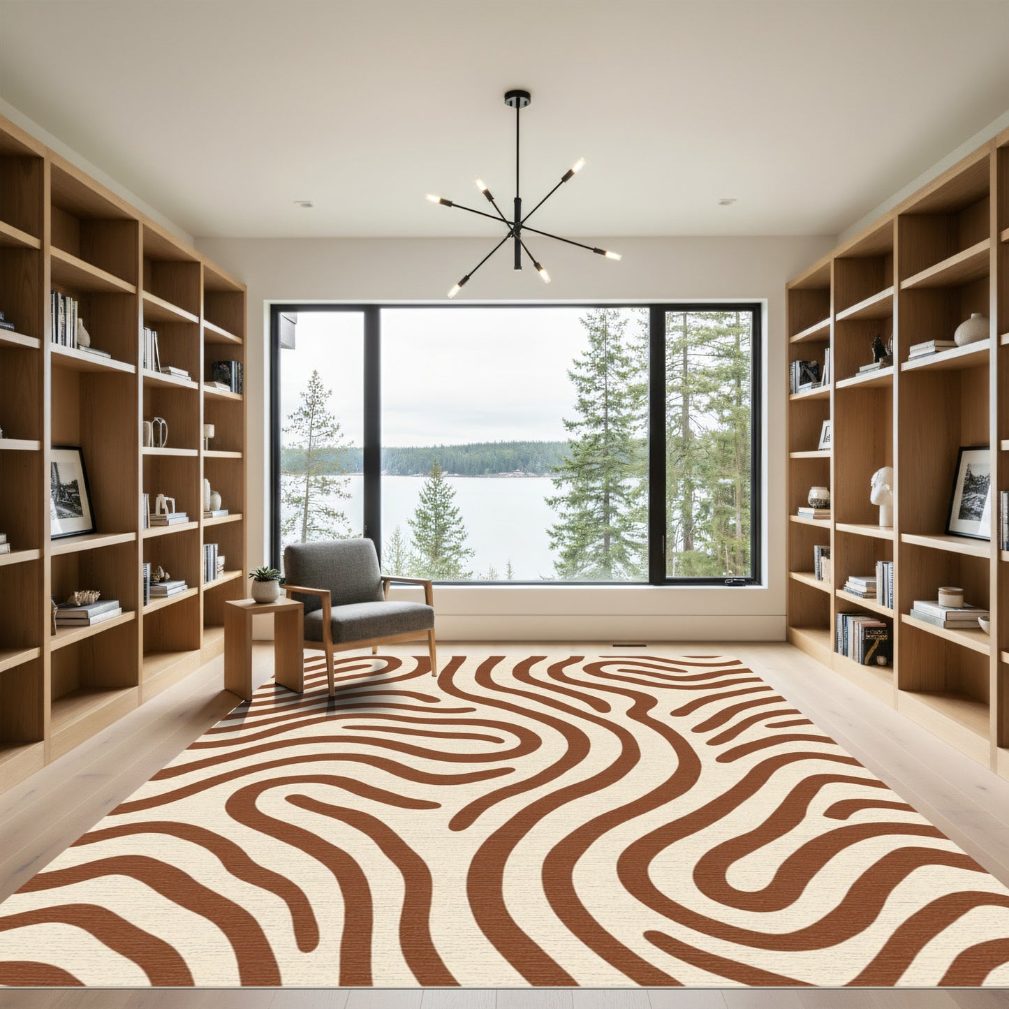 Cream Brown Organic Swirl Rug
