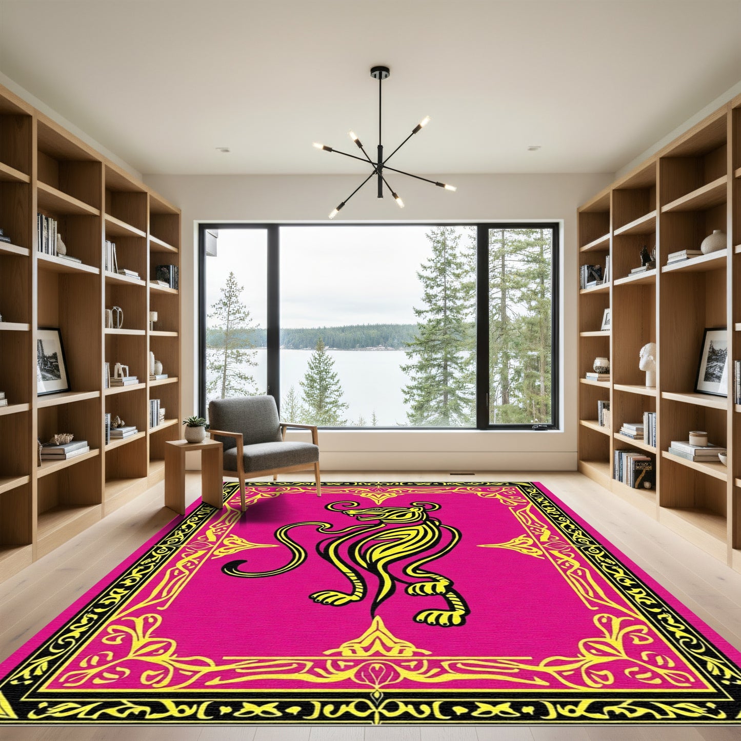 Vibrant Pink Jaguar Art Deco Rug