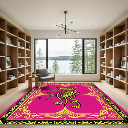Vibrant Pink Jaguar Art Deco Rug