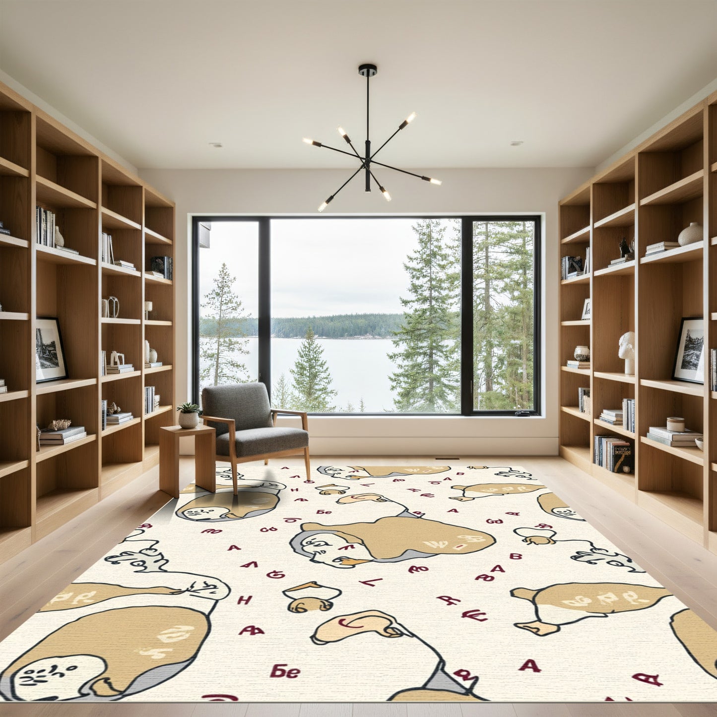 Whimsical Beige Abstract Figure Letters Rug