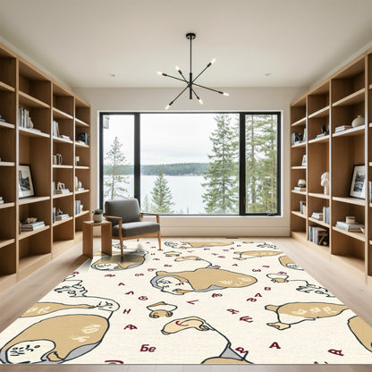 Whimsical Beige Abstract Figure Letters Rug
