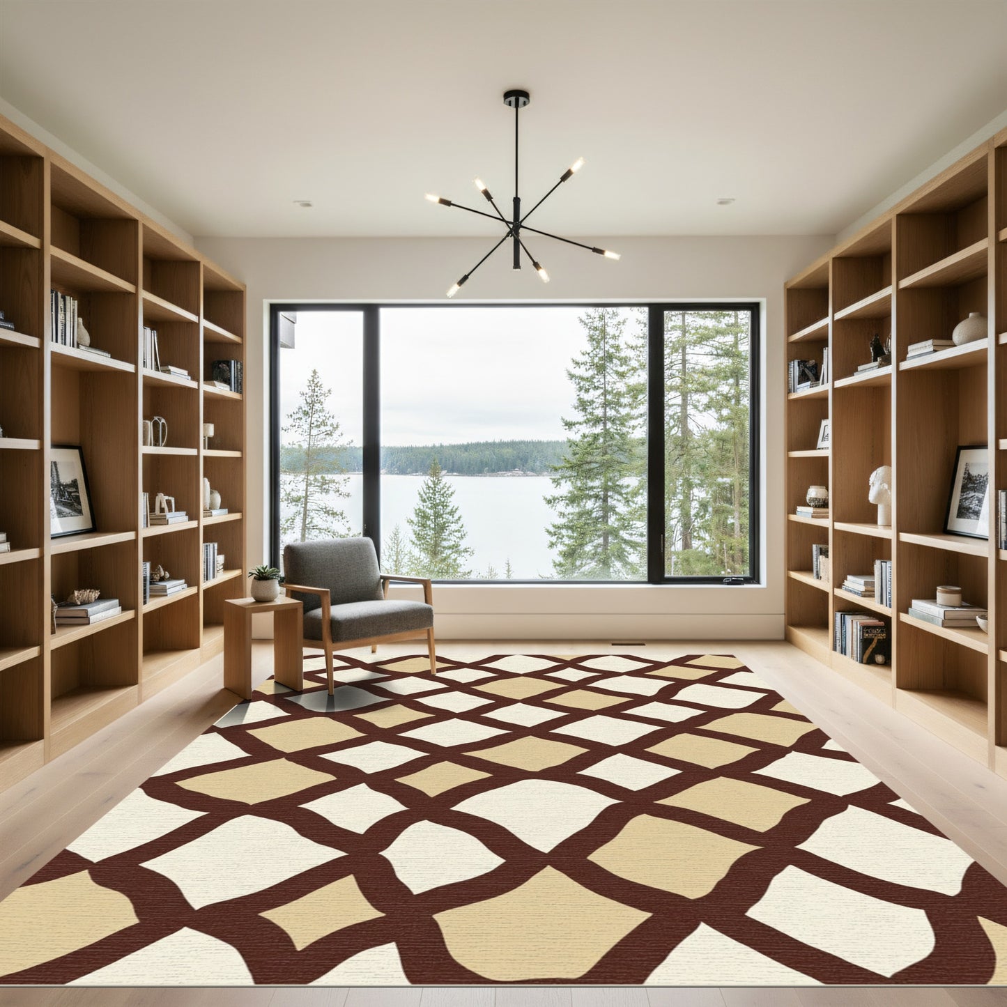 Brown Tan Quilted Diamond Lattice Rug