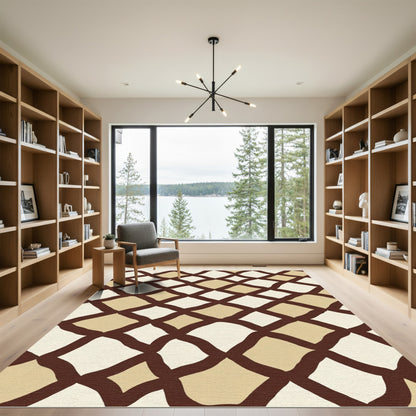 Brown Tan Quilted Diamond Lattice Rug