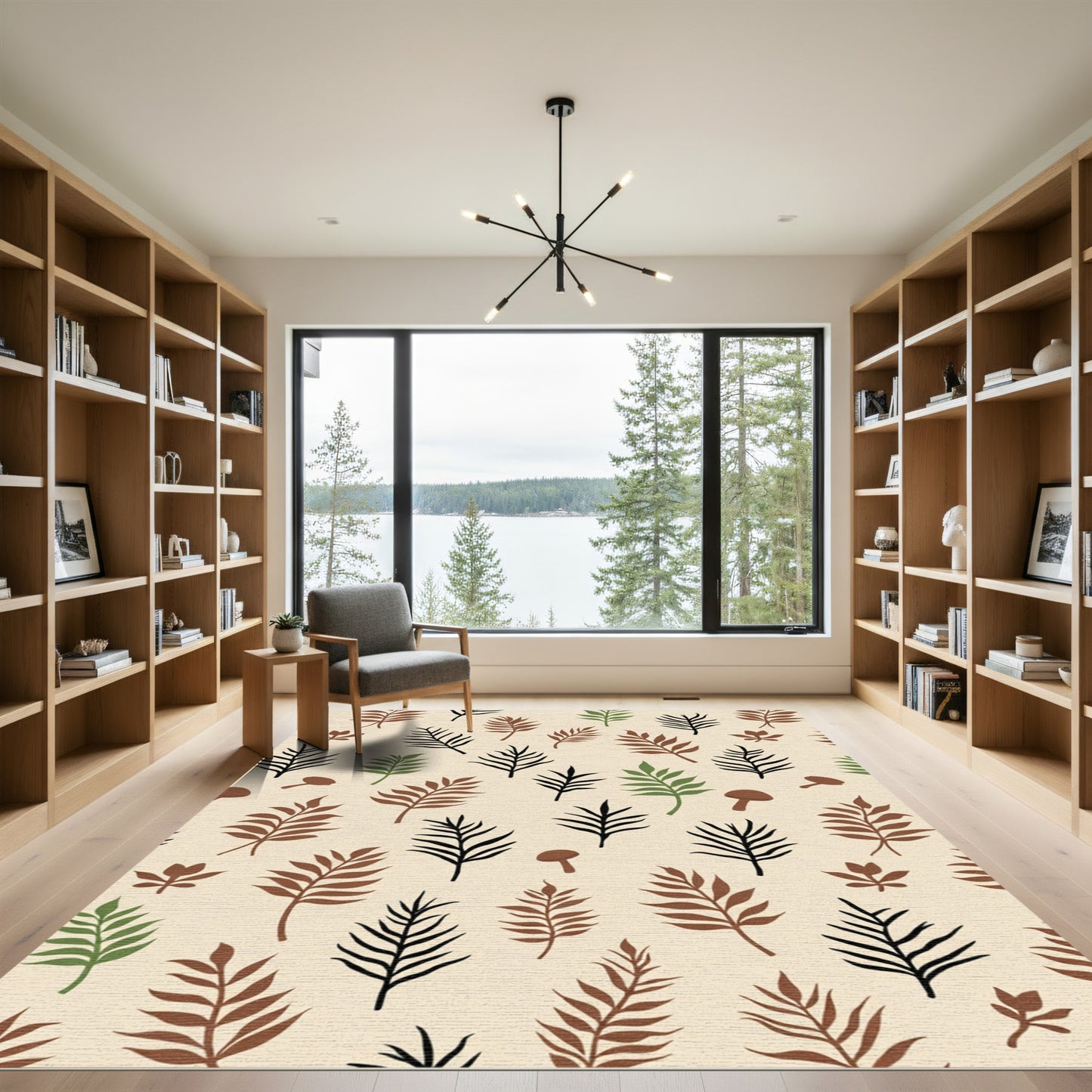 Earthy Fern and Mushroom Collage Rug