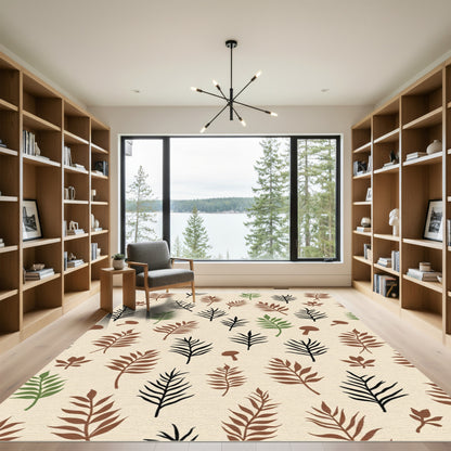 Earthy Fern and Mushroom Collage Rug