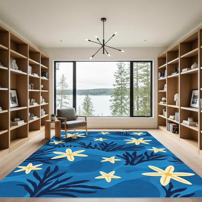 Yellow Starfish Deep Blue Ocean Waves Rug