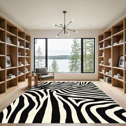 Cream Black Animalistic Stripe Texture Rug