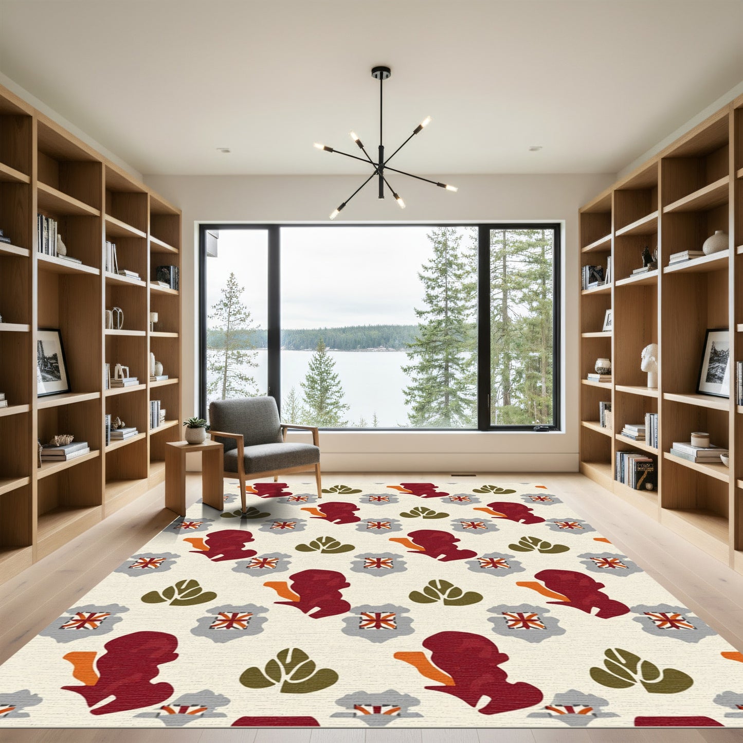 Crimson Leaf Emblem Arrangement Rug